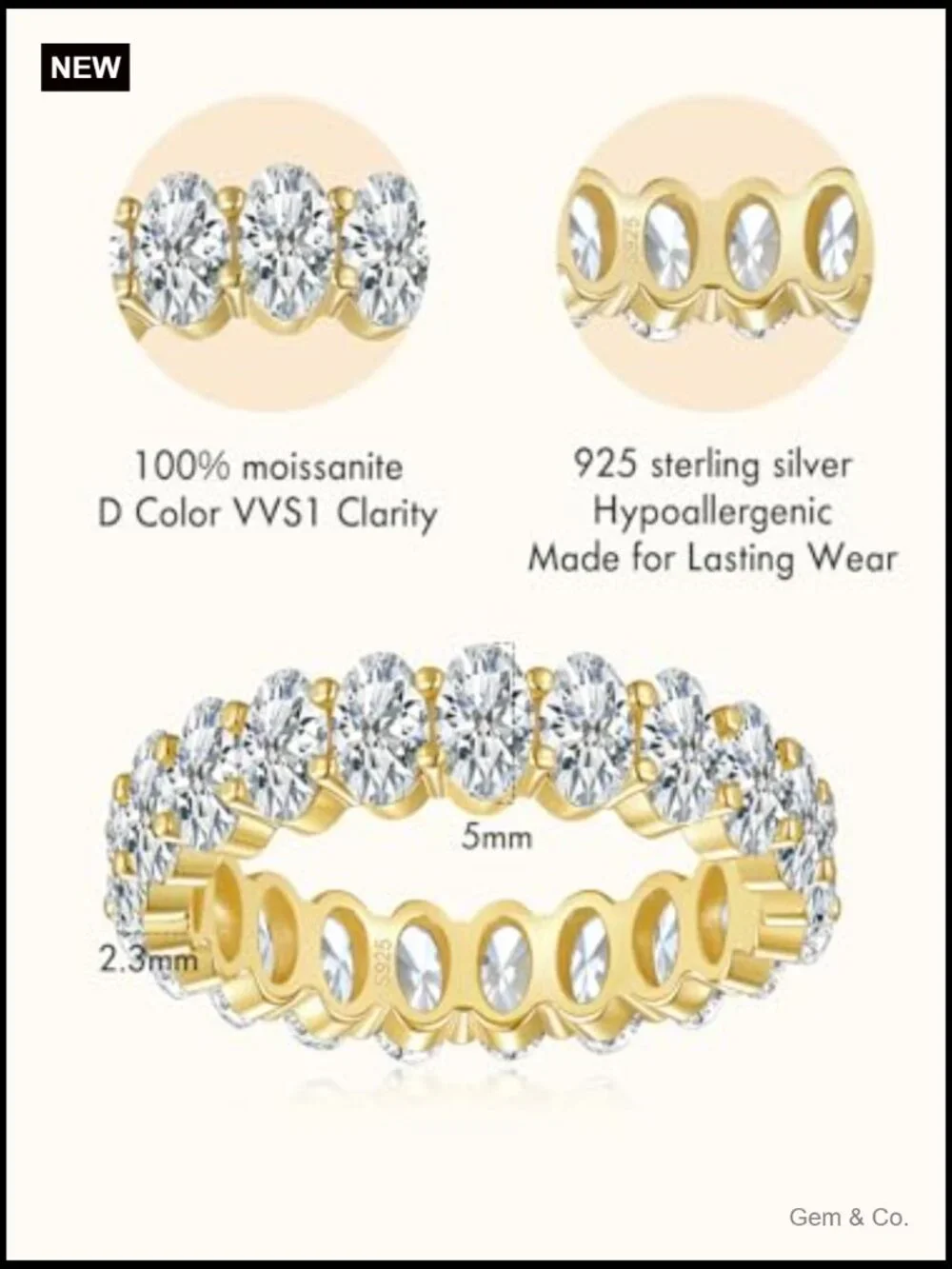 Moissanite Eternity Band 6.3ctw Shared Prong Stacking Ring 925 Silver